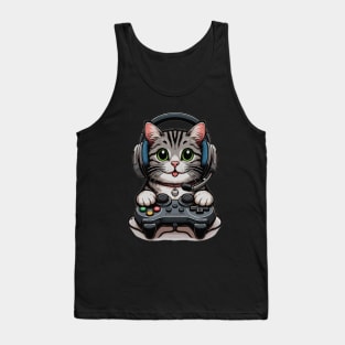 funny cute cat love gaming Tank Top